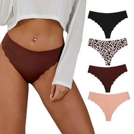 

Attraco Women Leopard/Solid Tanga Nylon Thong T Back Underwear Pack of 4 S-XL
