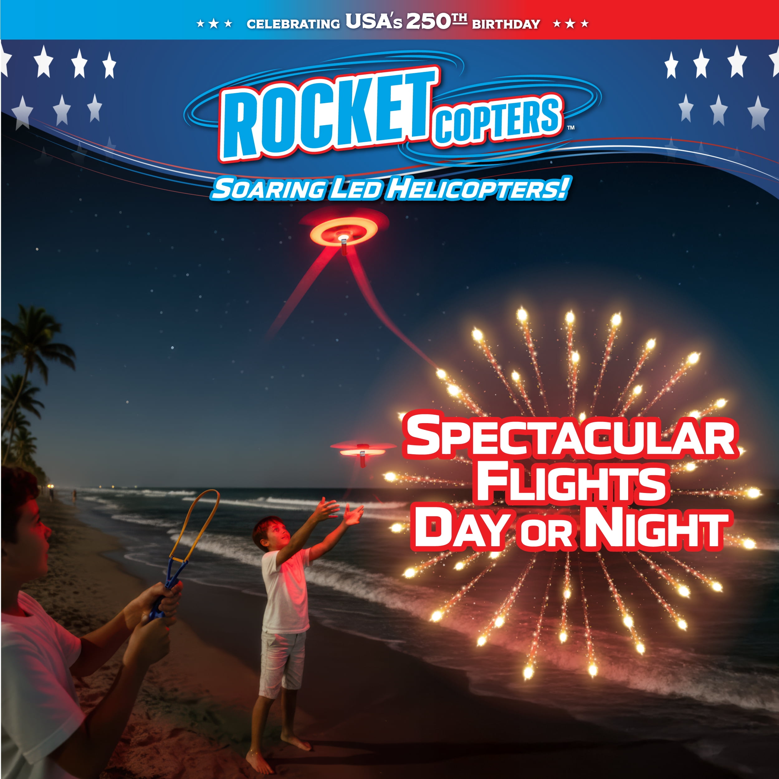 Rocket Copters LED Light-Up Slingshot Helicopters for Outdoor Fun