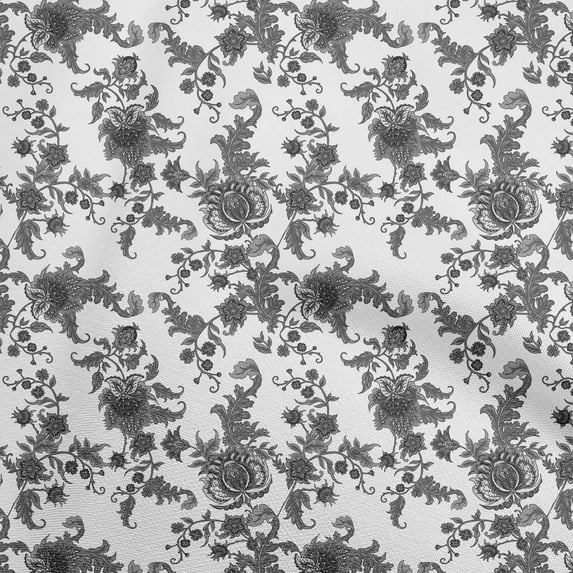 oneOone Cotton Cambric Gray Fabric Floral Fabric For Sewing Printed Craft Fabric By The Yard 56 Inch Wide