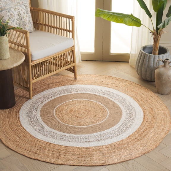 Safavieh Natural Fiber Hartley Bordered Area Rug, Natural/Ivory, 5' x 5' Round