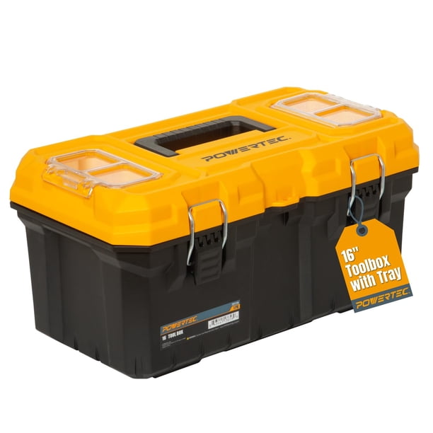 Caja de herramientas POWERTEC de 16 pulgadas con bandejas organizadoras con cierre 72119
