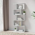 thumbnail image 6 of Cozy Castle Bookshelf Set of 2, S-Shaped Modern Bookcase Room Divider, Geometric Wood Book Shelf, 62" Tall Bookcase with 5-Tier Display Shelf, White & Black, 6 of 7