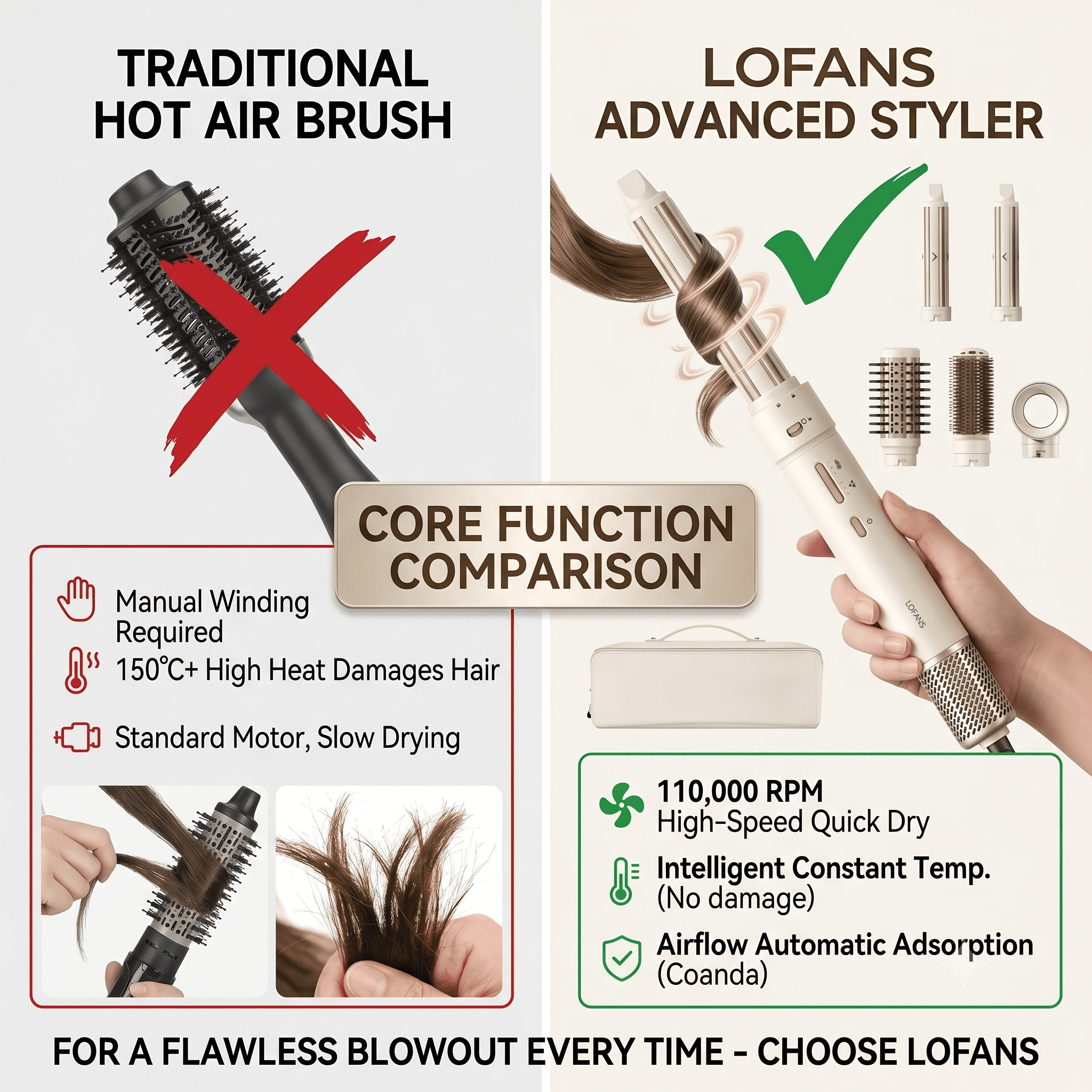 LOFANS 5-in-1 Hot Air Styler with Auto-Airflow Curling and NTC Protection, GS1