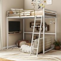 Furniture of America Metal Full Loft Bed with Guardrails, White and Gold Two-Tone Finish