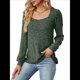 thumbnail image 1 of Blusa de Punto Acanalada de Larga para Mujer, Holgada, Suave, , con Cuello Cuadrado, Informal, Tipo Suéter. Verde M, 1 of 10