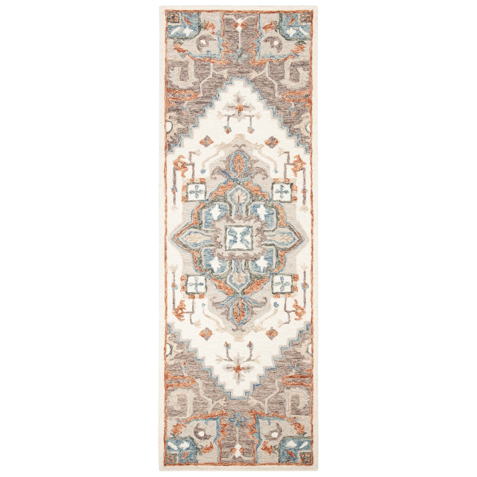 SAFAVIEH Micro-Loop Hypatia Traditional Wool Runner Rug, Ivory/Rust, 2'3" x 7'