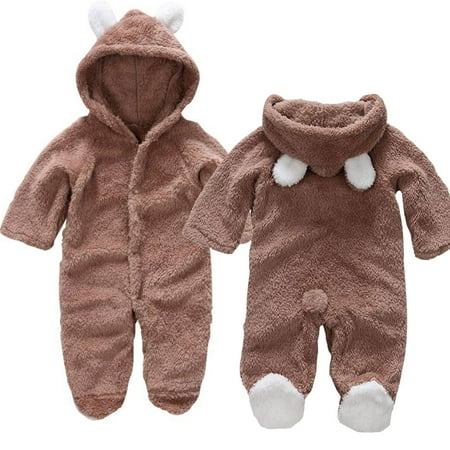 

Aosijia Newborn Baby Infant Fleece Jumpsuit Hooded Romper Boy Girl Coat Outwear Winter Warm Bodysuit