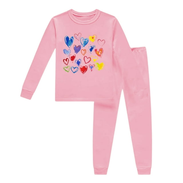XDZJLR Tenues pour Bébés Filles Pyjamas Enfants Manches Longues Col Rond Hauts Pantalons Droits Longs Ensemble de Vêtements de Maison