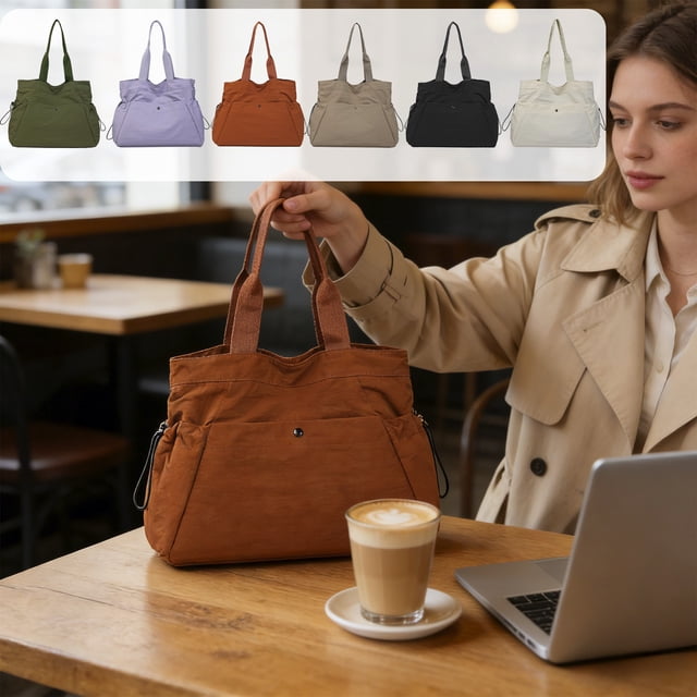 Bolsa De Nailon Bolso de mano negro para mujer con múltiples bolsillos y cordón para viajes, gimnasio, oficina (1 unidad) JASKFLY