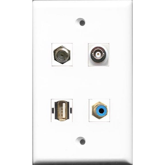 RiteAV 1 Port RCA Blue and 1 Port Coax Cable TV- F-Type and 1 Port USB A-A and 1 Port BNC Wall Plate