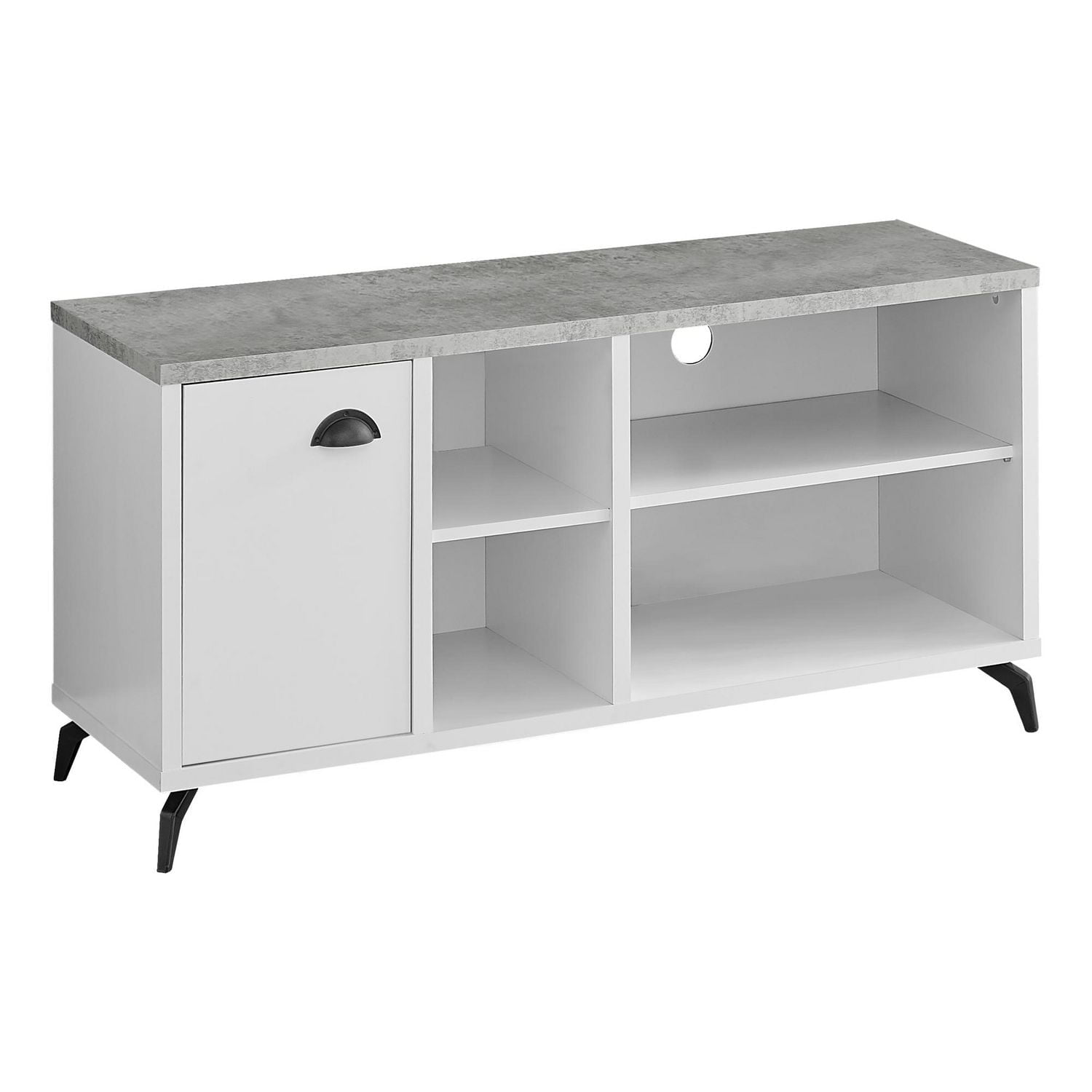 Monarch Specialties Tv Stand, 48 Inch, Console, Media Entertainment Center, Storage Cabinet, Living Room, Bedroom, Laminate, Metal, Grey, White, Contemporary, Modern