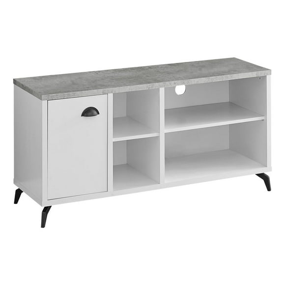 Monarch Specialties Tv Stand, 48 Inch, Console, Media Entertainment Center, Storage Cabinet, Living Room, Bedroom, Laminate, Metal, Grey, White, Contemporary, Modern