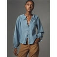 thumbnail image 5 of Women's Ruffled Long Sleeve Denim Shirts Button Down Denim Blouse Jackets Blue XL, 5 of 9