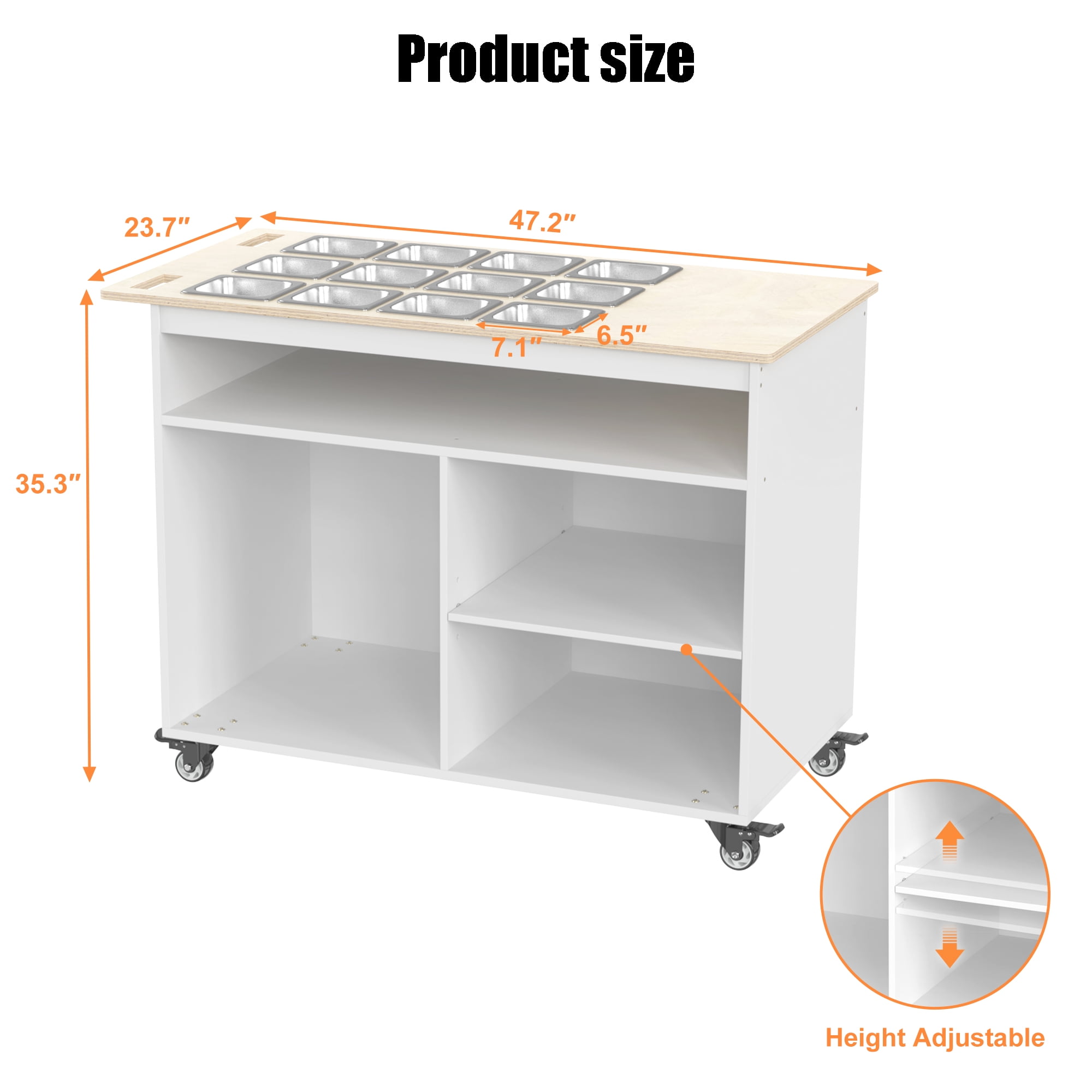GDLF Charcuterie Cart with Stainless Steel Food Pans, Mobile Pizza Topping & Salad Bar Station, Buffet Serving Table