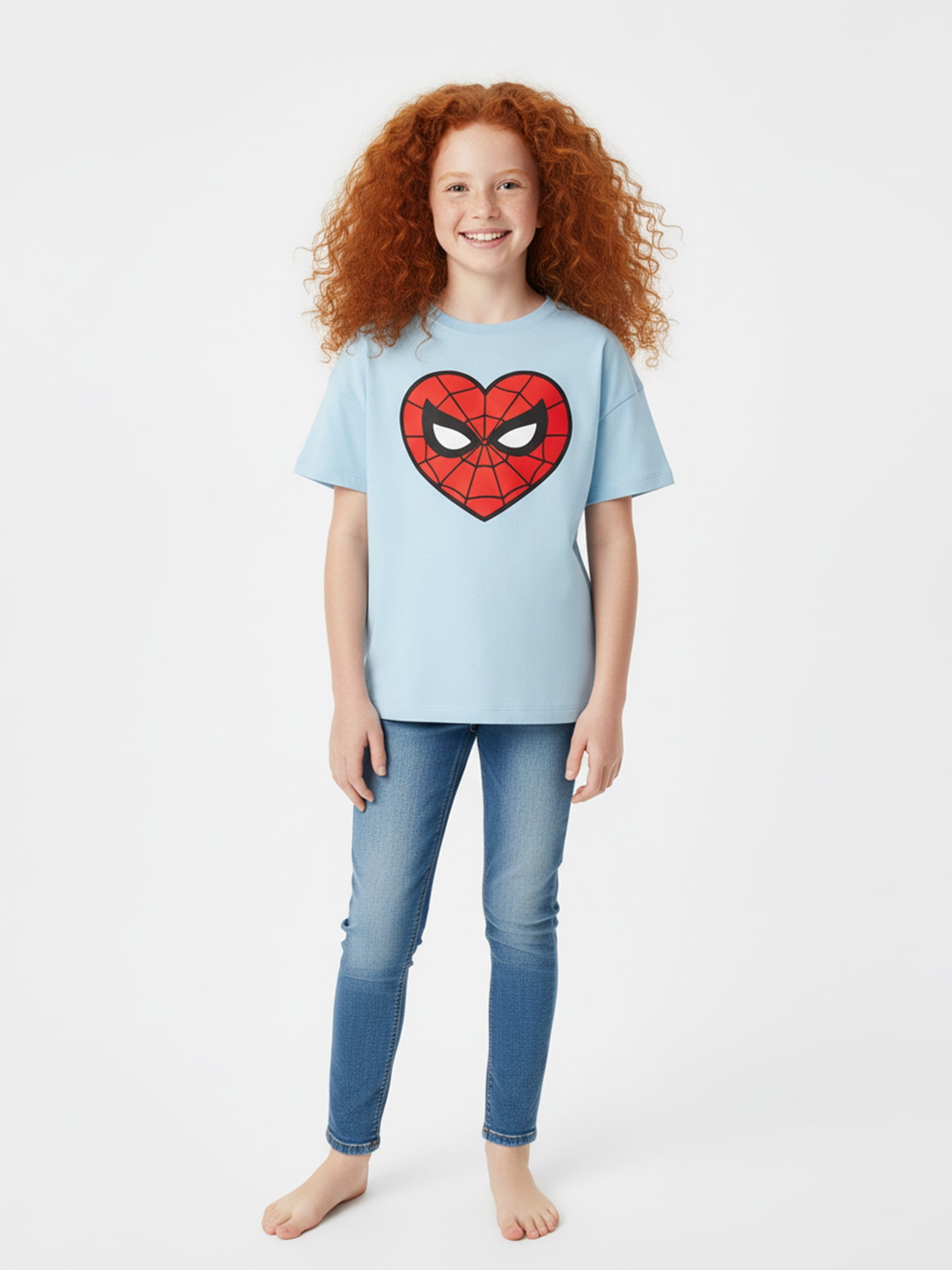 Spider-Man Girls Heart Eyes Graphic Tee with Short Sleeves, Sizes 4-16