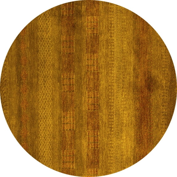 Ahgly Company Machine Washable Indoor Round Abstract Yellow Modern Area Rugs, 8' Round