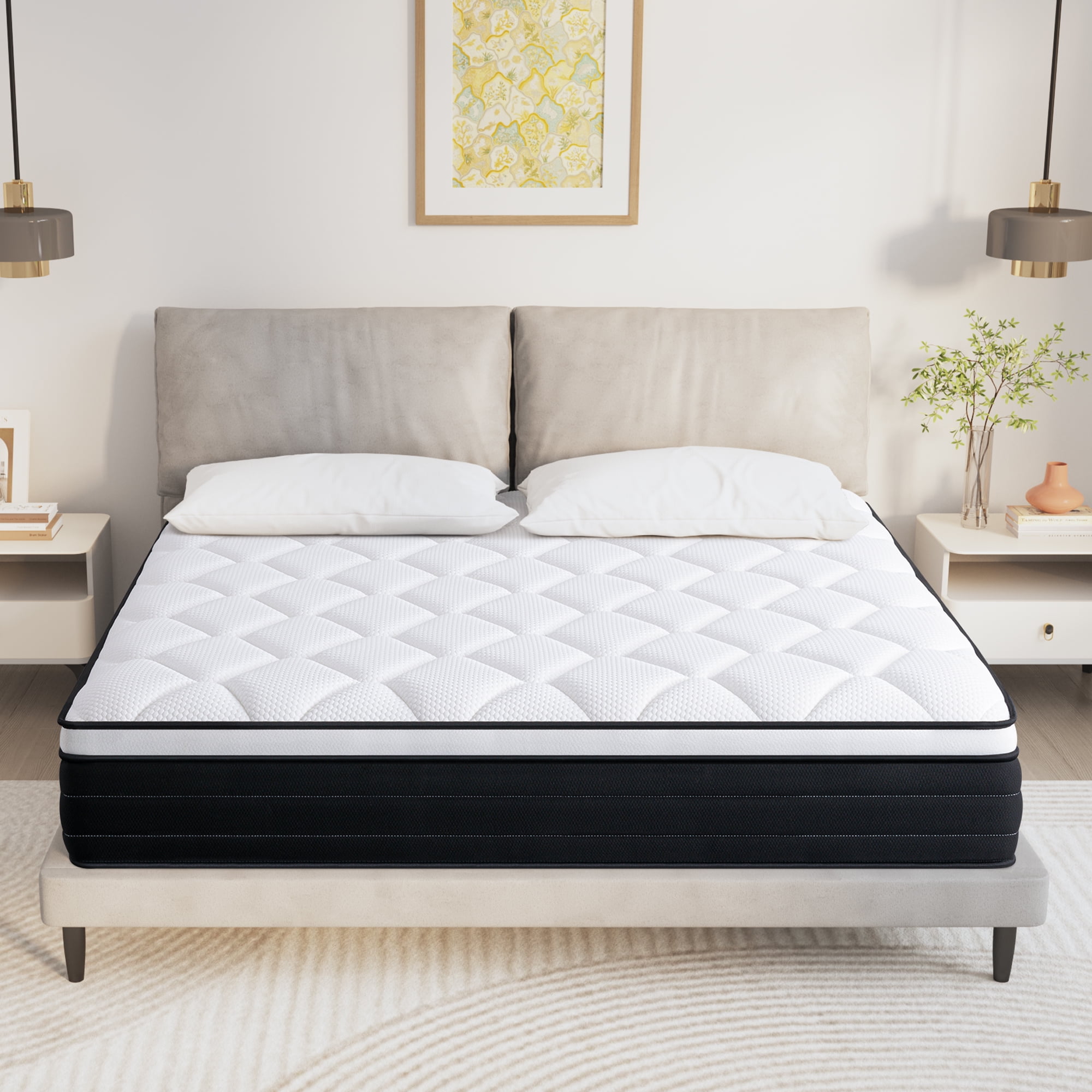 Queen Mattress, JIAVA 10" Plush Hybrid Innerspring and Memory Foam Mattress with Pressure Relief for Adult