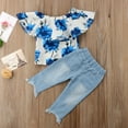 thumbnail image 5 of Kids Girls Clothes Set Baby Girl Blue Floral Tops Ruffles T-shirt Denim Pants Jeans Leggings Casual Outfits Children 1-5T, 5 of 9