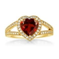 thumbnail image 3 of Gem Stone King 18K Yellow Gold Plated Silver Red Garnet and White Moissanite Ring for Women (2.71 Cttw, Gemstone January Birthstone, Heart Shape 8MM, Available in Size 5,6,7,8,9), 3 of 5