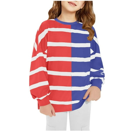 

Fouhkni Girls Oversized Sweatshirt Striped Color Block Long Sleeve Crew Neck Kids Cute Pullover Tops