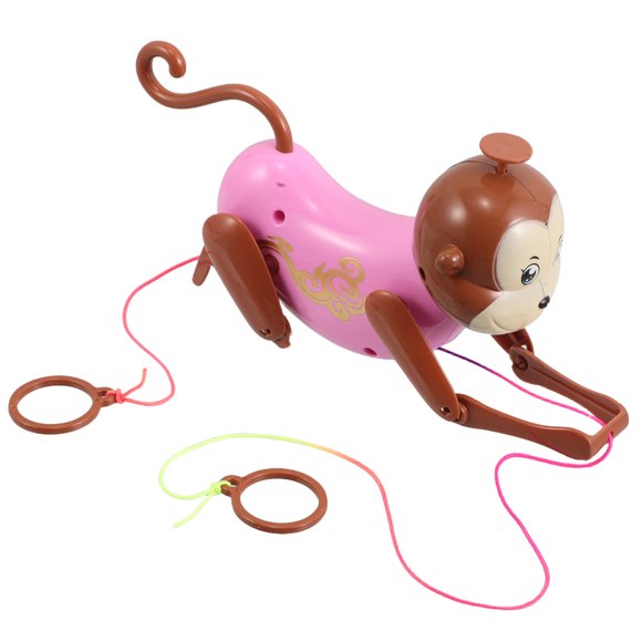 IFANLANDOR Pull Along Toy Funny Monkey Pull String Toy Pink Plastic 1Set Hand Eye Coordination Activities