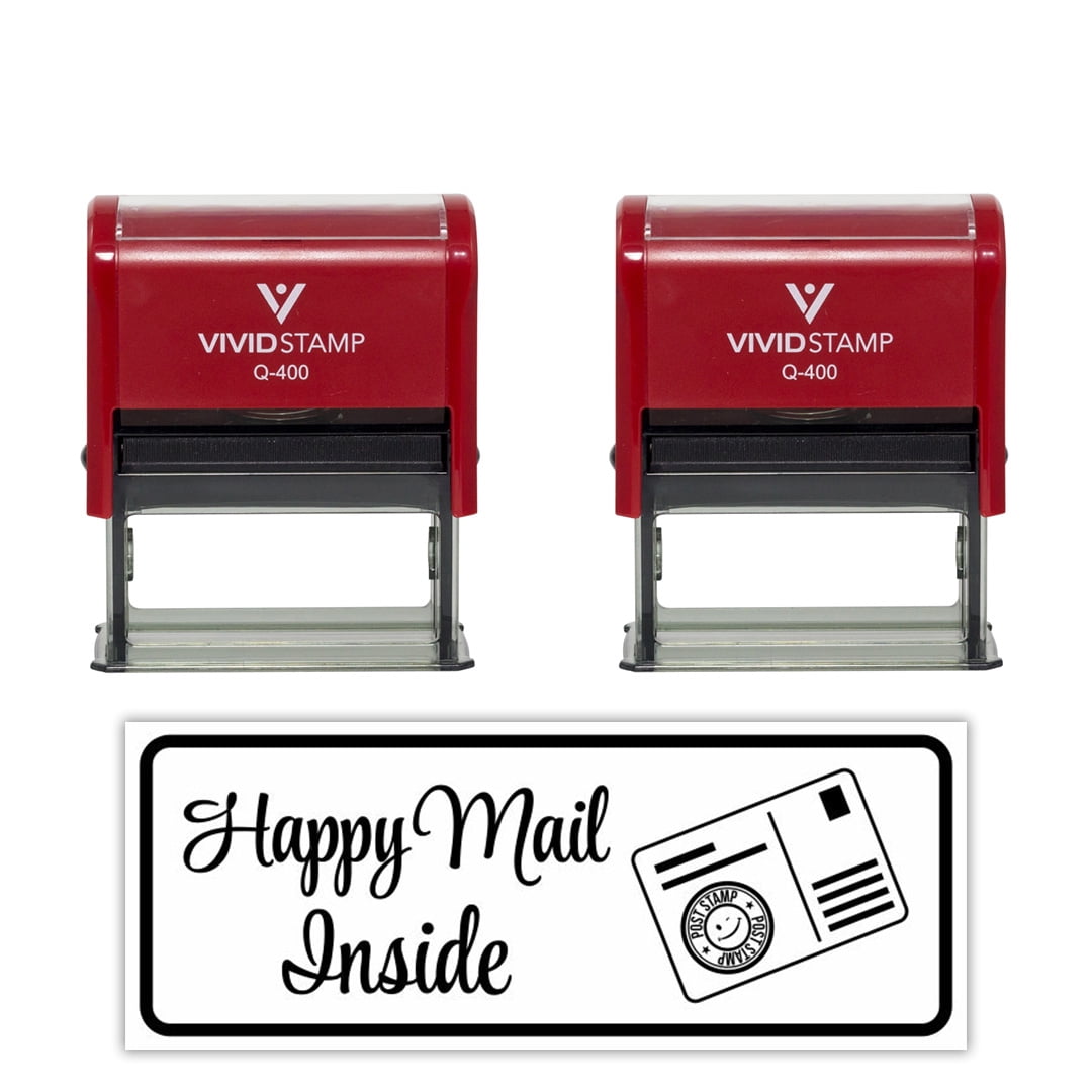 (3 pack) All Quality Happy Mail Inside Self-Inking Rubber Stamp | Business and Packaging Stamps (Blue Ink) - Q-400