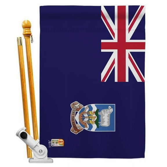 AA-CY-HS-140082-IP-BO-D-US18-AG 28 x 40 in. Falkland Islands Flags of the World Nationality Impressions Decorative Vertical Double Sided House Flag Set & Pole Bracket Hardware Flag Set