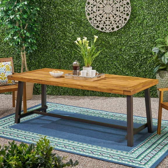 Wood Outdoor Dining Table For 8, Metal Supported, , 77.5in X 36.71in 30.75in Large 8 - Wood, Finish