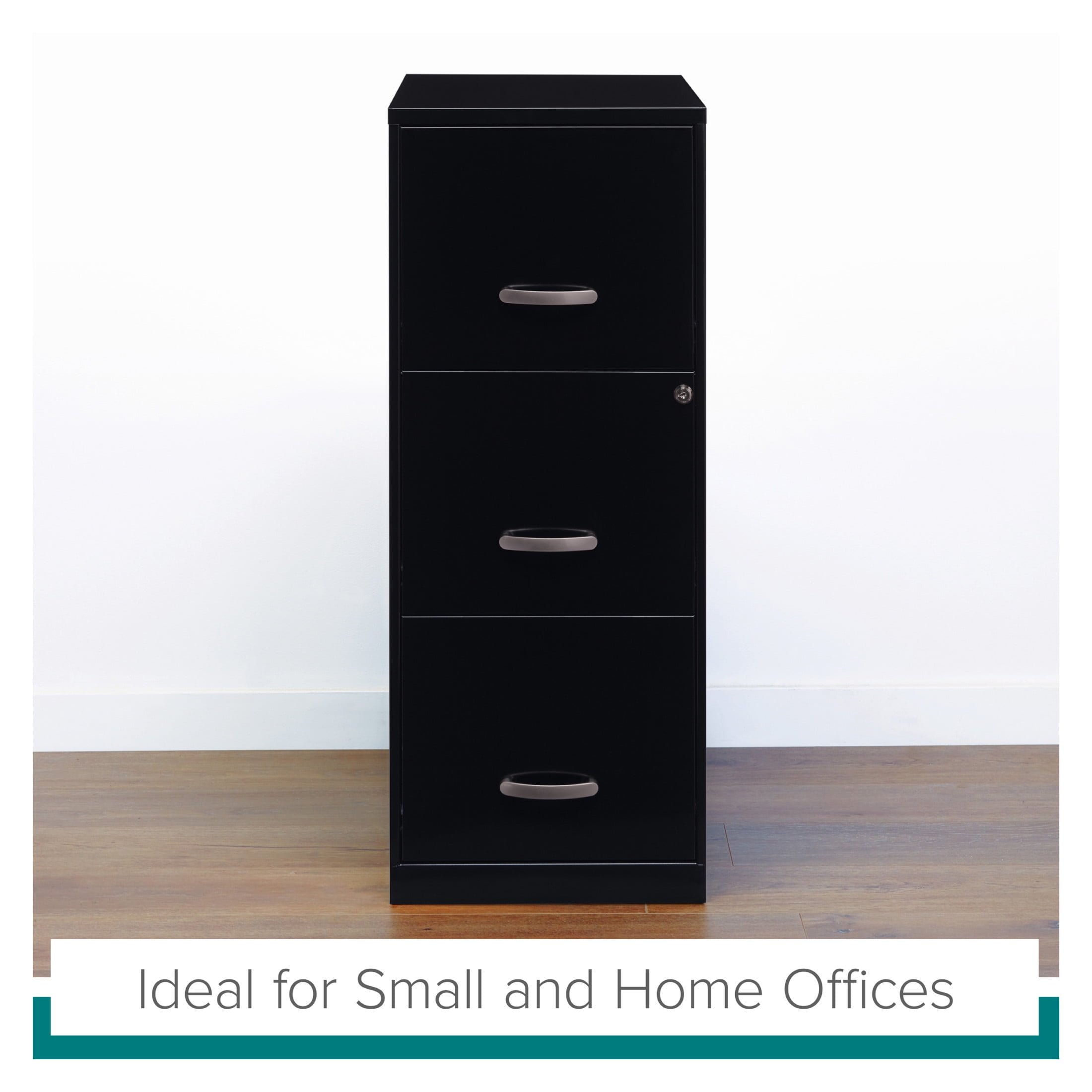 Space Solutions Metal 3 Drawer Vertical File Cabinet with Lock in Black