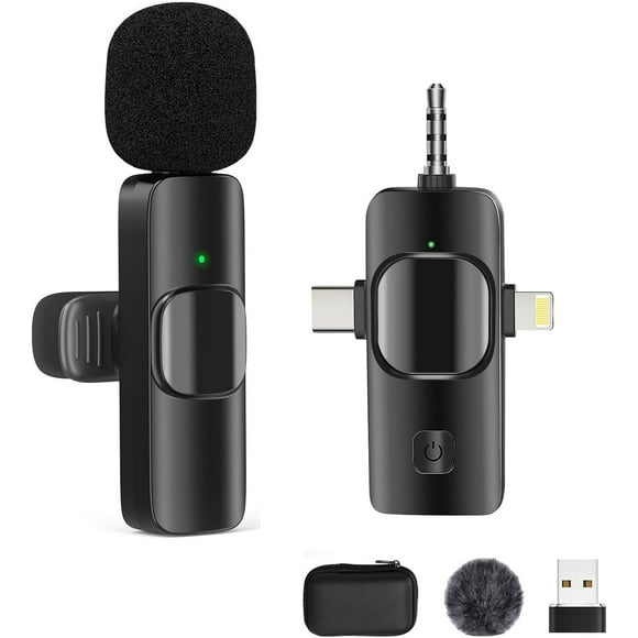 YQHWQ Wireless Lavalier Microphones, 4-in-1 Universal Receiver for Android iPad Laptop & Camera, USB-C, Wireless Mini Microphone for Video Recording, Vlog, YouTube,