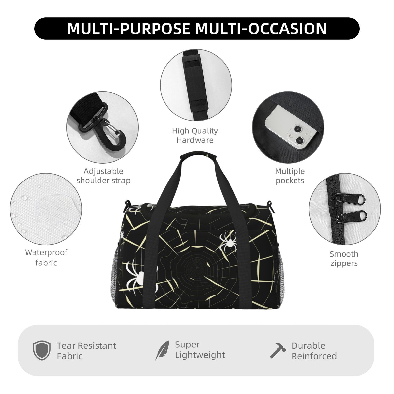 Fuzoiu Spiders On The Web Print Travel Duffle Bag,Carry On Tote Bags,Duffel Bag,Sport Gym Bag, Hospital Bag for Labor and Delivery, Overnight Bag,Luggage Bag