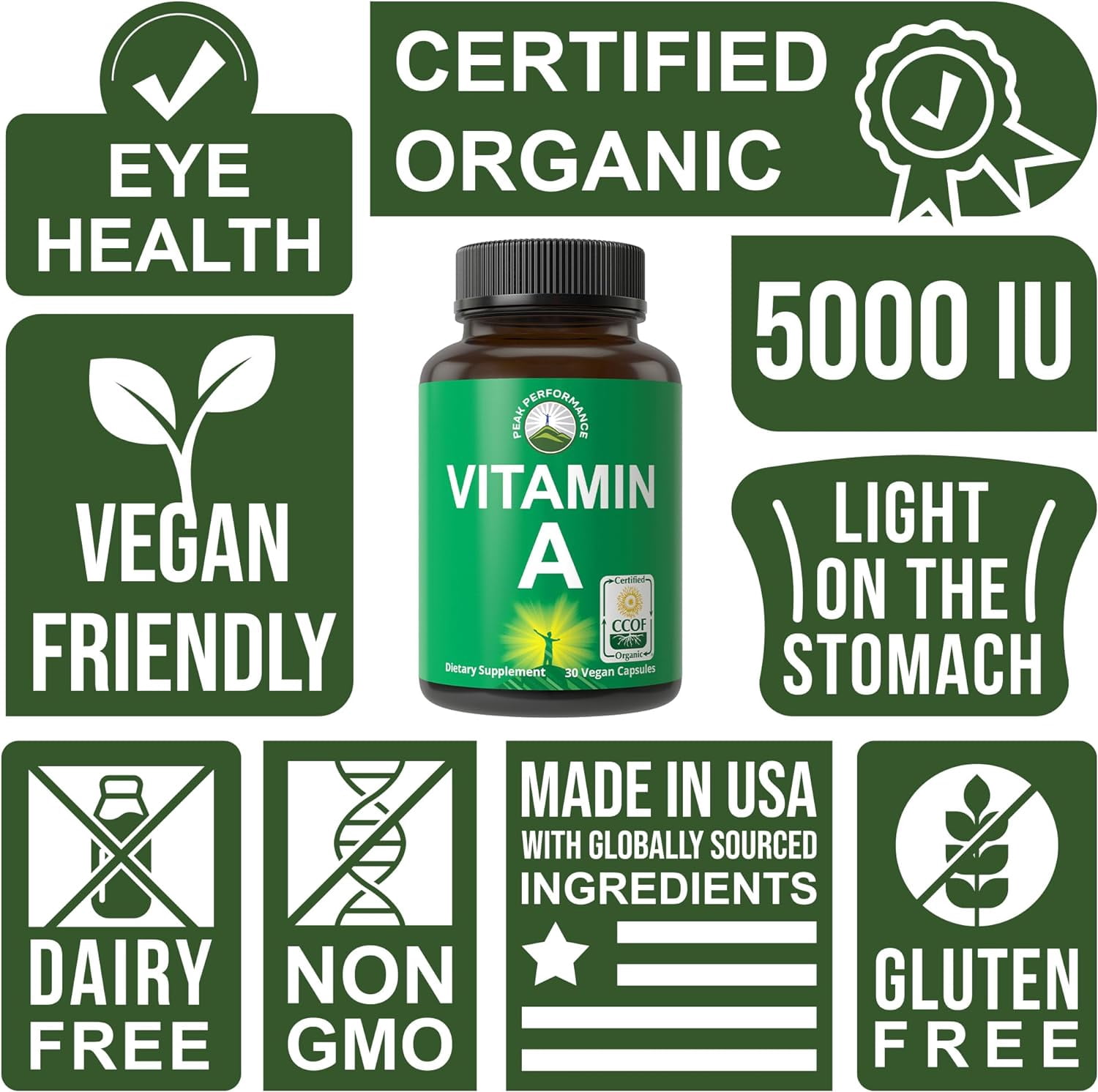 Raw Whole Food Vitamin A Capsules Supplement by Peak Performance. High Potency Vitamins with Organic Carrot Juice. Great for Immune, Skin, Eye Support. Vegan Pills, Tablets