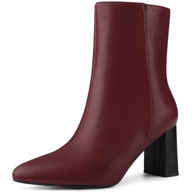Botines de tacón en bloque Perphy con punta en punta y cremallera para mujer Borgoña 39
