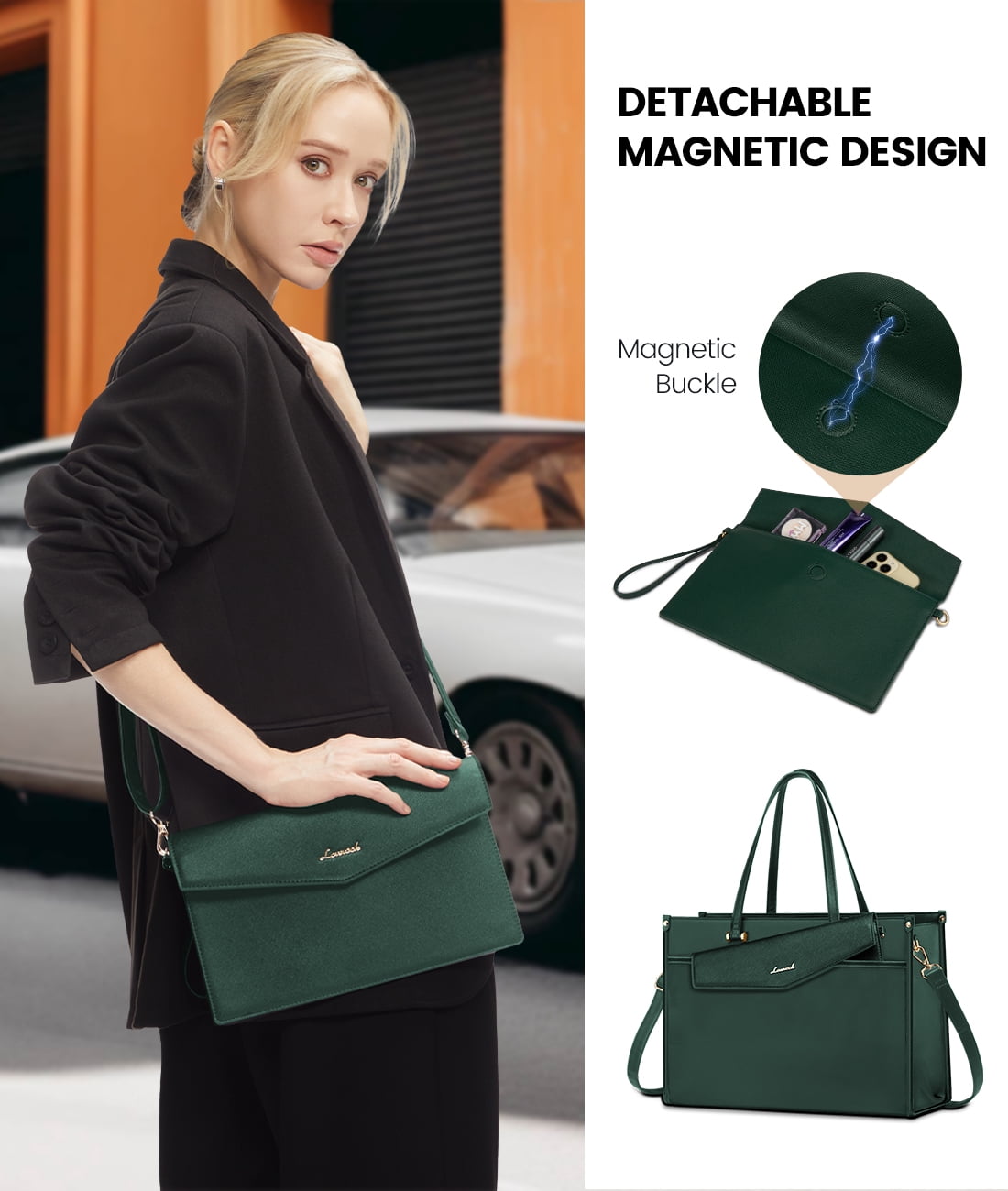 Lovevook Laptop Tote Bag for Women,PU Leather Teacher Nurse Office Ladies Work Bag,Classy Anti-Thief Women Handbags Shoulder Bags-Large