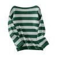 PEONAVET Women Sweaters Women's Casual Round Neck Long Sleeve Sweater Knitted Stripe Loose Blouse