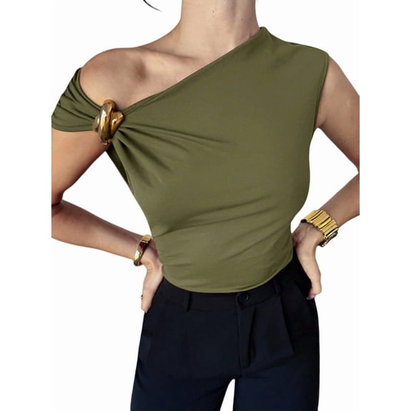 Women'S Off the Shoulder Tops Mental Elegant Asymmetrical Dressy Top Going Out Outfits Green S
