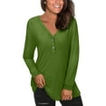 thumbnail image 3 of Black and Friday Azrian Tops Saving!,Women's Solid Color V-Neck Button Causal Long Sleeve Tops Blouse Loose Clearance Sale, 3 of 6
