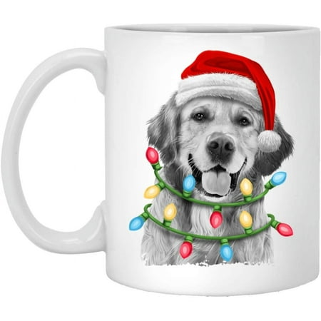 

Novelty Golden Retriever Santa Christmas Tree Lights Xmas Gifts Coffee Mug - Christmas Gifts - Christmas Mug 11 Oz