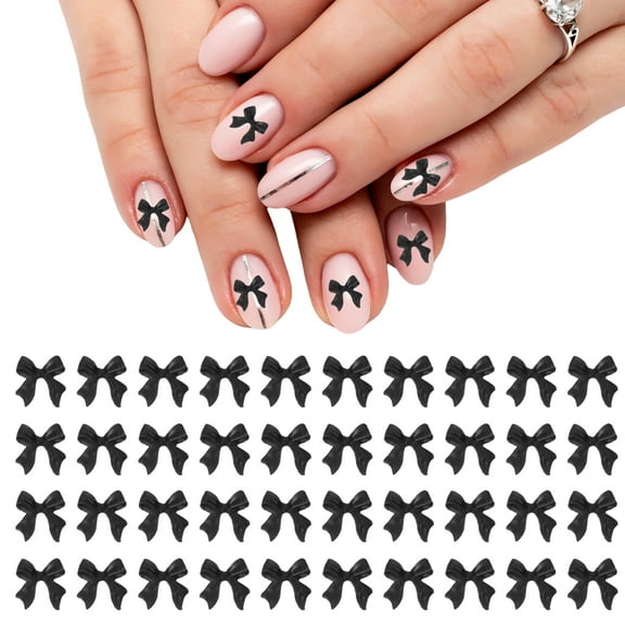 Uxcell Nail Bows, 3D Flowers for Nails Acrylic Resin Bows Art Accessories for DIY, 100 Pcs Black