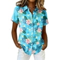 thumbnail image 2 of Women Hawaiian Aloha Luau Shirt Floral Tropic Print Short Sleeve Button Up Summer Party Tops Blue S, 2 of 5