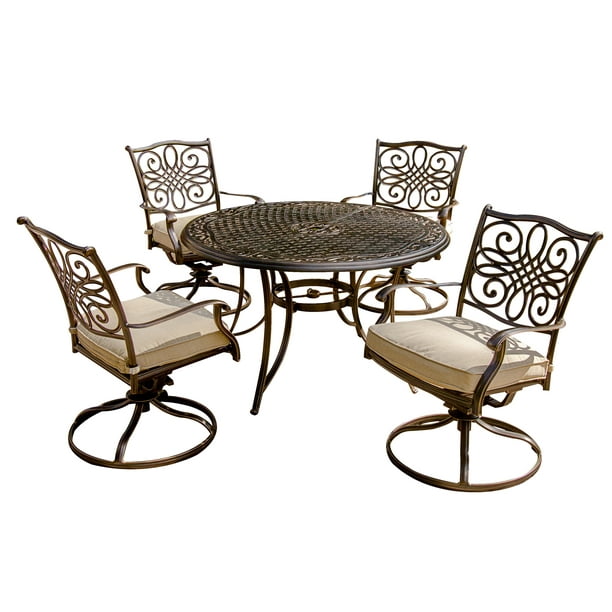 Hanover Outdoor Living Traditions 5, Round Outdoor Dining Sets With Swivel Chairs