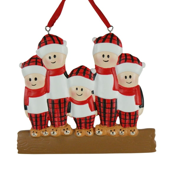 Flannel Family Family Of 5 Resin Ornament