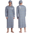 thumbnail image 3 of Hansber Men's Pajama Set 2Pcs Long Sleeve Striped Nightshirt with Sleeping Cap Nightwear Navy Blue L, 3 of 4