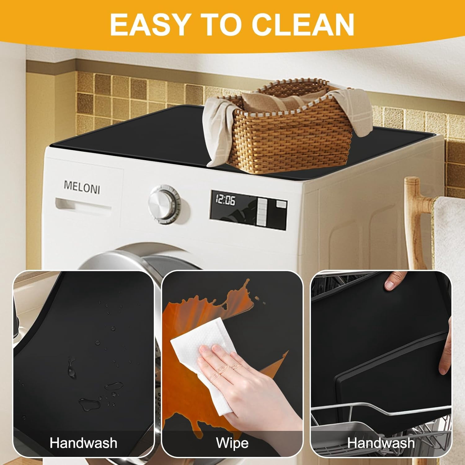 2 Pack Washer and Dryer Covers for the Top 25.6x23.6''Washer Dryer Countertop Silicone Mat with Raised Edge Protector Mat for Top of Dryer and Washing Machine Topper Non-Slip Rubber Mat (Grey)