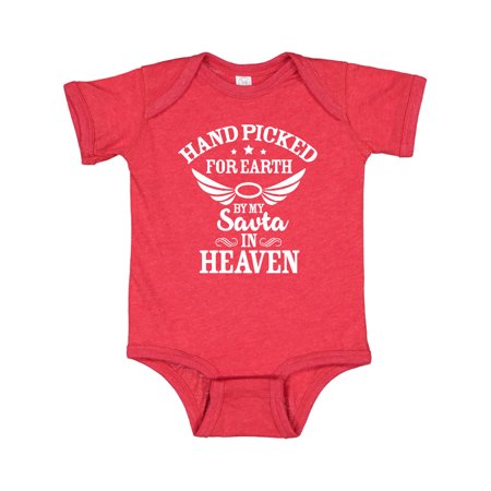 

Inktastic Handpicked for Earth By My Savta in Heaven with Angel Wings Gift Baby Boy or Baby Girl Bodysuit