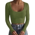 thumbnail image 1 of HSHDLDF Women's Square Neck Long Sleeve Ribbed Slim Fitted Casual Basic Crop Top, 1 of 6