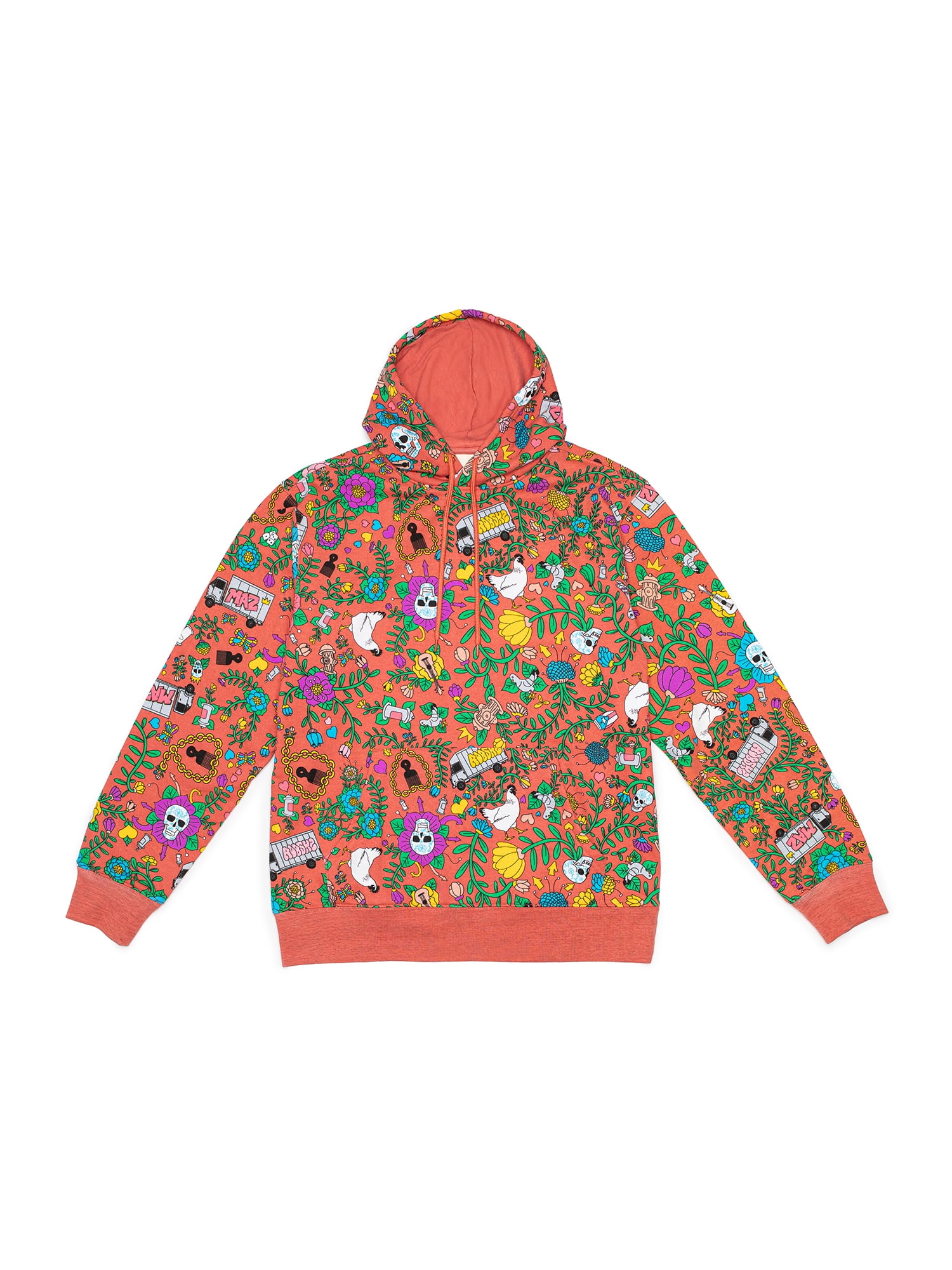 Roberto Lugo All Gender Floral Skulls and Trucks Printed Hoodie Sweatshirt, Men's Sizes S-3XL