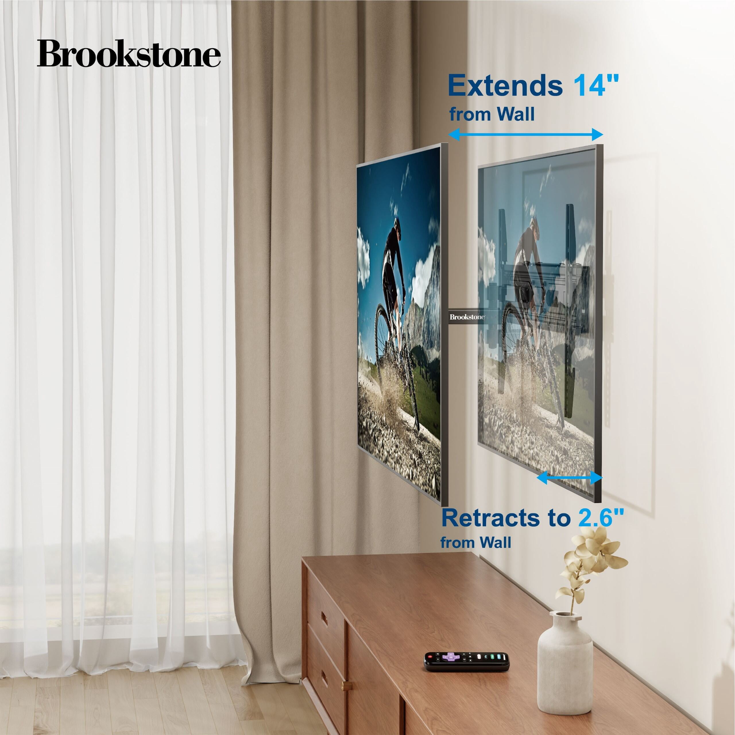 Brookstone Full Motion Wall Mount for 36″–85″ TVs, 99 lbs Capacity, Swivel, Tilt & Level Adjustment
