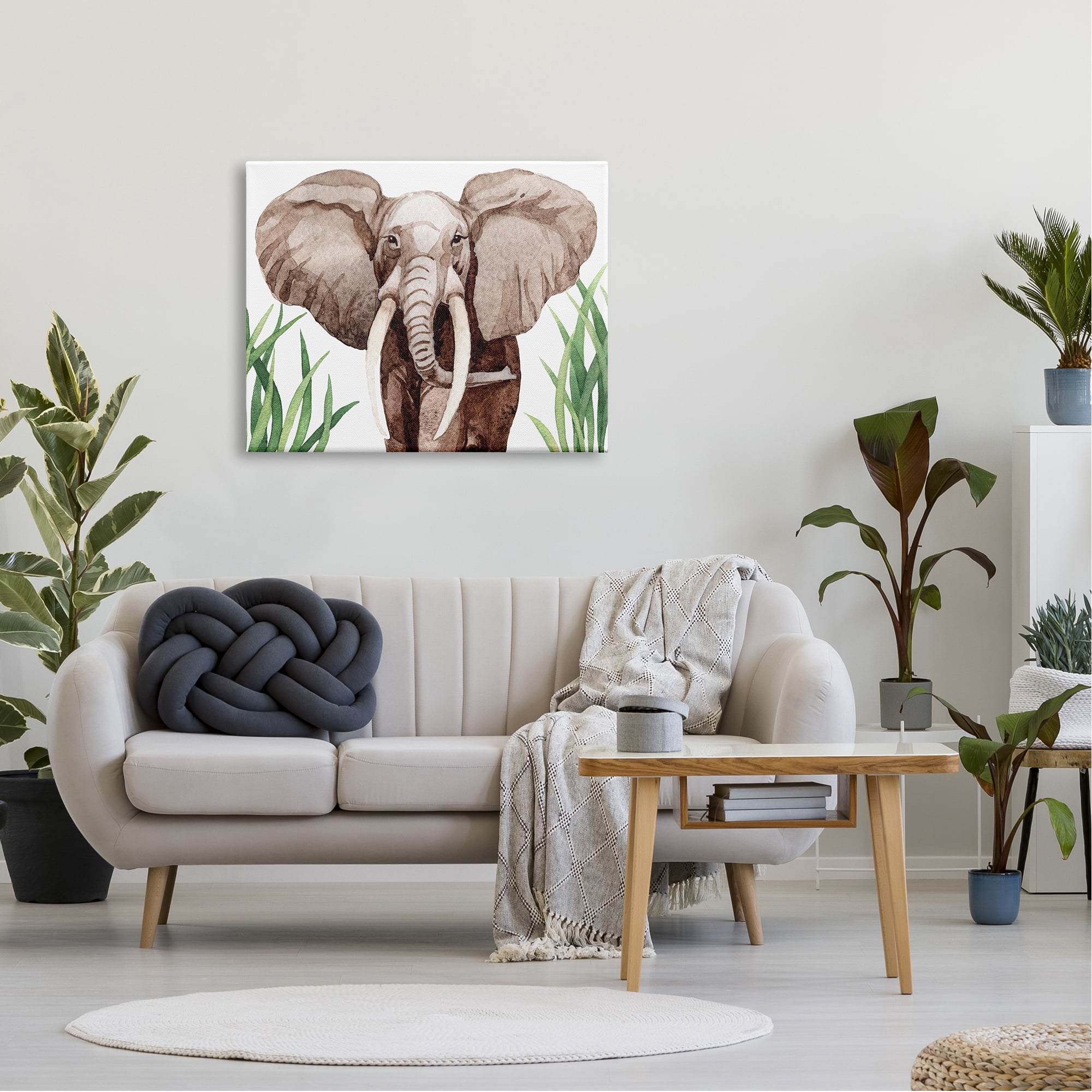 Stupell Industries Simple Graceful African Elephant Safari Grass Illustration, 40 x 30, Design by Mela Fay