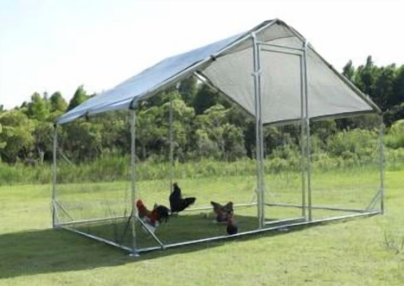 Large Metal Chicken Coop, Walk-in Poultry Cage with Water-Resident and Anti-UV Cover, Duck Rabbit Cat House Outdoor Chicken Run Pen with Spire Shaped Cage, 3 Size Available
